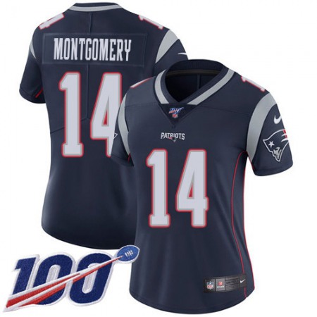 Nike Patriots #14 Ty Montgomery Navy Blue Team Color Women's Stitched NFL 100th Season Vapor Limited Jersey