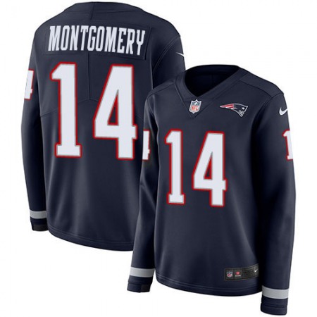 Nike Patriots #14 Ty Montgomery Navy Blue Team Color Women's Stitched NFL Limited Therma Long Sleeve Jersey