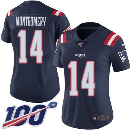 Nike Patriots #14 Ty Montgomery Navy Blue Women's Stitched NFL Limited Rush 100th Season Jersey