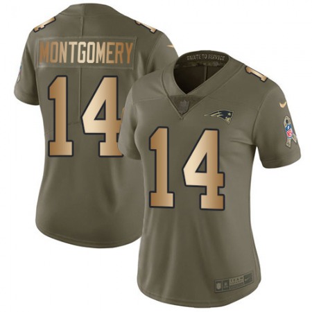 Nike Patriots #14 Ty Montgomery Olive/Gold Women's Stitched NFL Limited 2017 Salute To Service Jersey