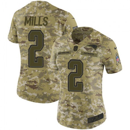 Nike Patriots #2 Jalen Mills Camo Women's Stitched NFL Limited 2018 Salute To Service Jersey