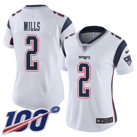 Nike Patriots #2 Jalen Mills White Women's Stitched NFL 100th Season Vapor Limited Jersey