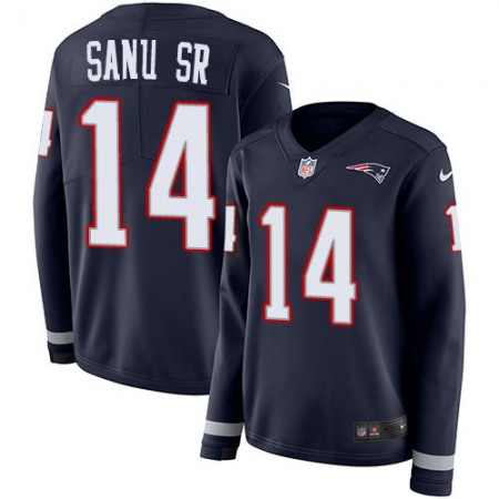 Nike Patriots #14 Mohamed Sanu Sr Navy Blue Team Color Women's Stitched NFL Limited Therma Long Sleeve Jersey