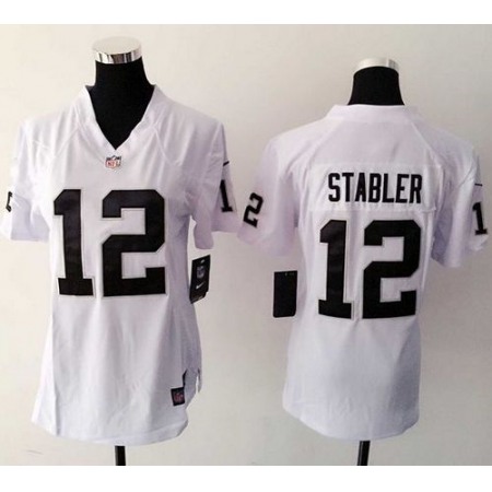 Nike Raiders #12 Kenny Stabler White Women's Stitched NFL Elite Jersey