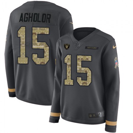 Nike Raiders #15 Nelson Agholor Anthracite Salute to Service Women's Stitched NFL Limited Therma Long Sleeve Jersey