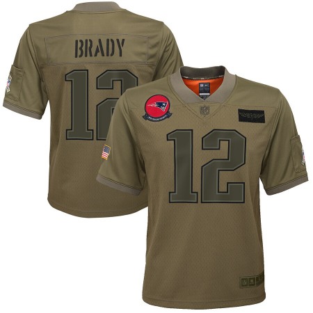 Youth New England Patriots #12 Tom Brady Nike Camo 2019 Salute to Service Game Jersey