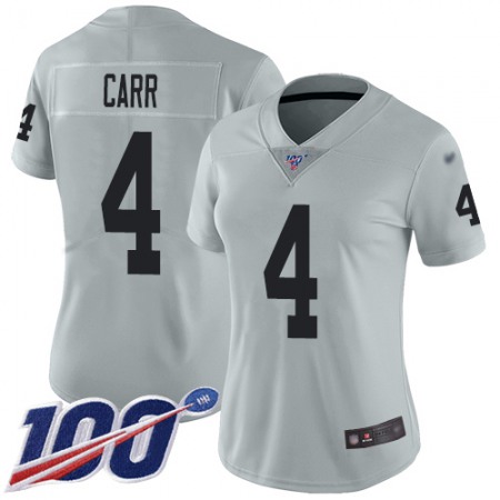 Nike Raiders #4 Derek Carr Silver Women's Stitched NFL Limited Inverted Legend 100th Season Jersey