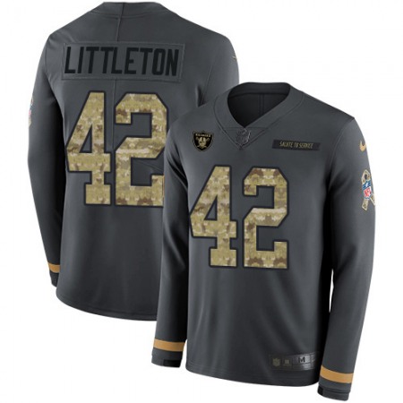 Nike Raiders #42 Cory Littleton Anthracite Salute to Service Youth Stitched NFL Limited Therma Long Sleeve Jersey