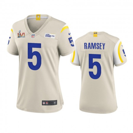 Los Angeles Rams #5 Jalen Ramsey Women's Super Bowl LVI Patch Nike Game NFL Jersey - Bone