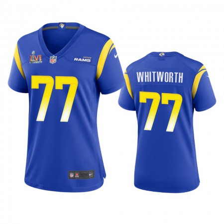 Los Angeles Rams #77 Andrew Whitworth Women's Super Bowl LVI Patch Nike Game NFL Jersey - Royal