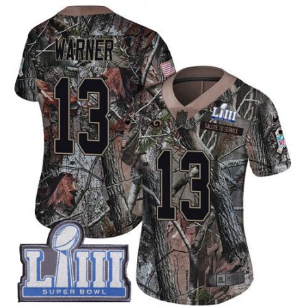 Nike Rams #13 Kurt Warner Camo Super Bowl LIII Bound Women's Stitched NFL Limited Rush Realtree Jersey