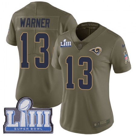 Nike Rams #13 Kurt Warner Olive Super Bowl LIII Bound Women's Stitched NFL Limited 2017 Salute to Service Jersey