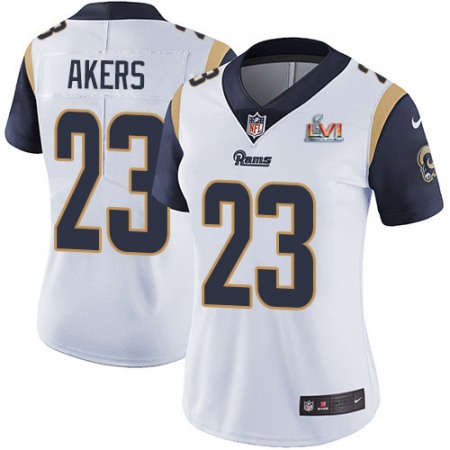 Nike Rams #23 Cam Akers White Super Bowl LVI Patch Women's Stitched NFL Vapor Untouchable Limited Jersey