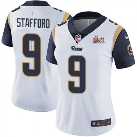 Nike Rams #9 Matthew Stafford White Super Bowl LVI Patch Women's Stitched NFL Vapor Untouchable Limited Jersey