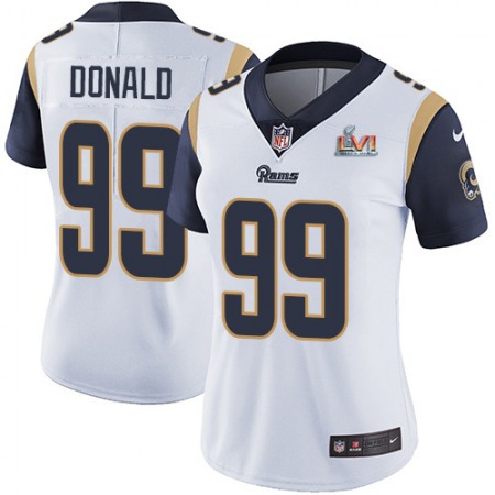 Nike Rams #99 Aaron Donald White Super Bowl LVI Patch Women's Stitched NFL Vapor Untouchable Limited Jersey