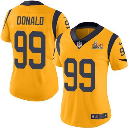 Nike Rams #99 Aaron Donald White Super Bowl LVI Patch Women's Stitched NFL Vapor Untouchable Limited Jersey