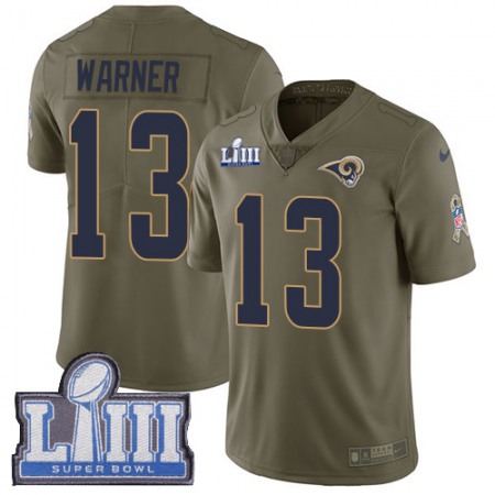 Nike Rams #13 Kurt Warner Olive Super Bowl LIII Bound Youth Stitched NFL Limited 2017 Salute to Service Jersey