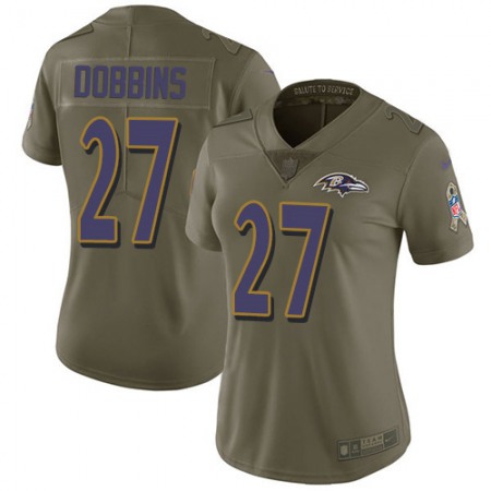 Nike Ravens #27 J.K. Dobbins Olive Women's Stitched NFL Limited 2017 Salute To Service Jersey