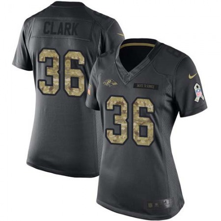 Nike Ravens #36 Chuck Clark Black Women's Stitched NFL Limited 2016 Salute to Service Jersey