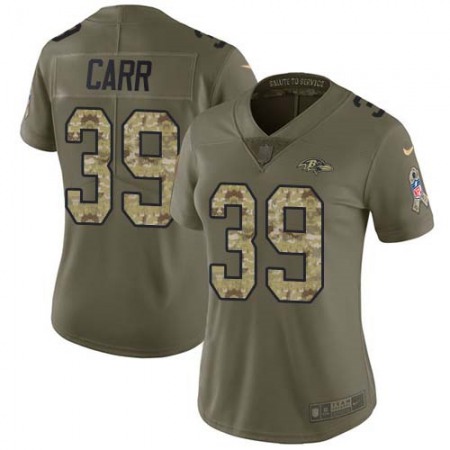 Nike Ravens #39 Brandon Carr Olive/Camo Women's Stitched NFL Limited 2017 Salute To Service Jersey