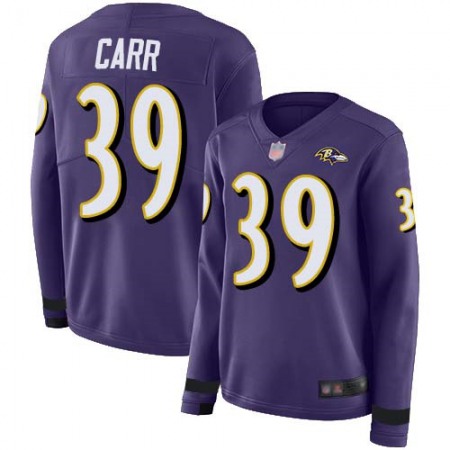 Nike Ravens #39 Brandon Carr Purple Team Color Women's Stitched NFL Limited Therma Long Sleeve Jersey