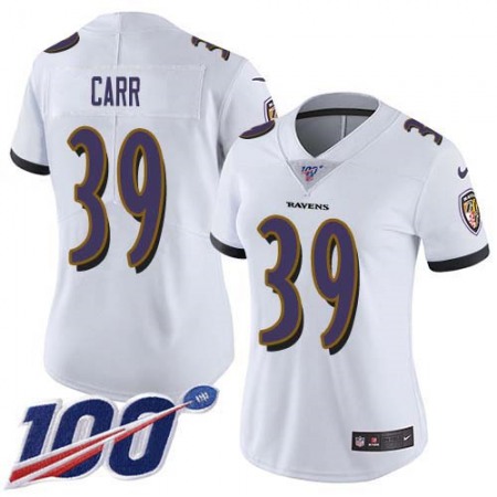 Nike Ravens #39 Brandon Carr White Women's Stitched NFL 100th Season Vapor Untouchable Limited Jersey