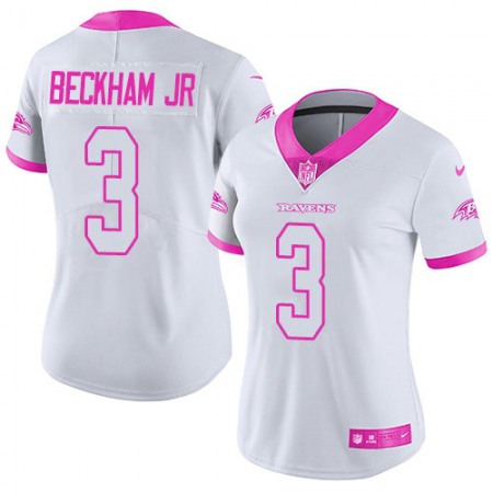 Nike Ravens #3 Odell Beckham Jr. White/Pink Women's Stitched NFL Limited Rush Fashion Jersey