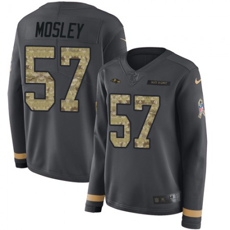 Nike Ravens #57 C.J. Mosley Anthracite Salute to Service Women's Stitched NFL Limited Therma Long Sleeve Jersey