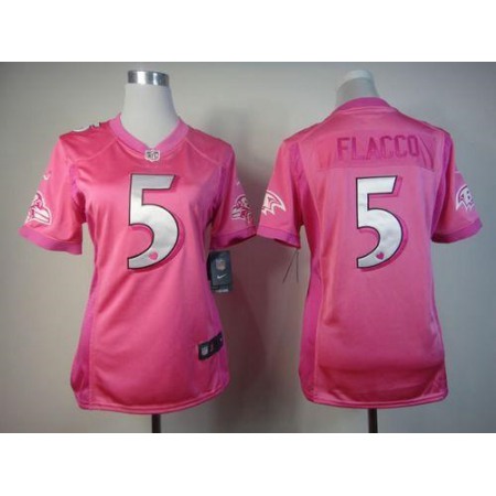 Nike Ravens #5 Joe Flacco Pink Women's Be Luv'd Stitched NFL Elite Jersey