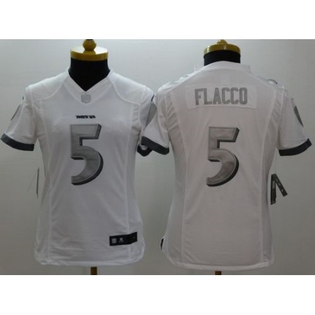 Nike Ravens #5 Joe Flacco White Women's Stitched NFL Limited Platinum Jersey