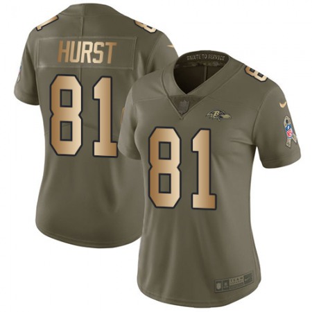 Nike Ravens #81 Hayden Hurst Olive/Gold Women's Stitched NFL Limited 2017 Salute to Service Jersey