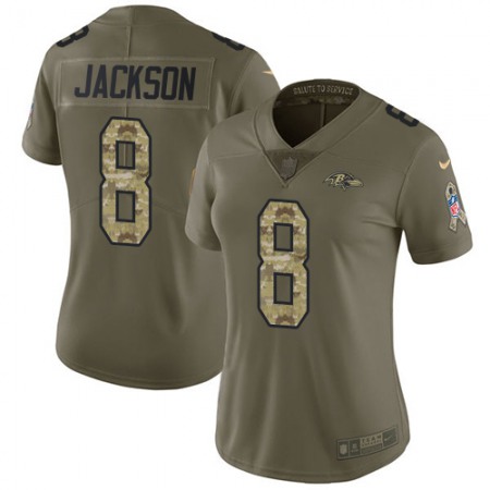 Nike Ravens #8 Lamar Jackson Olive/Camo Women's Stitched NFL Limited 2017 Salute to Service Jersey