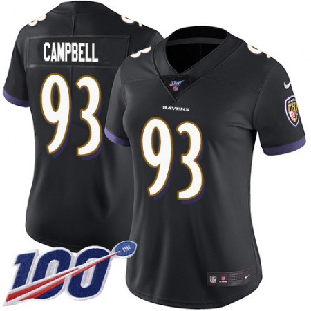 Nike Ravens #93 Calais Campbell Black Alternate Women's Stitched NFL 100th Season Vapor Untouchable Limited Jersey