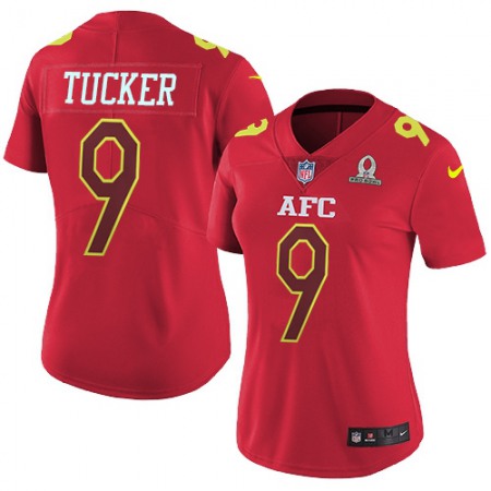 Nike Ravens #9 Justin Tucker Red Women's Stitched NFL Limited AFC 2017 Pro Bowl Jersey