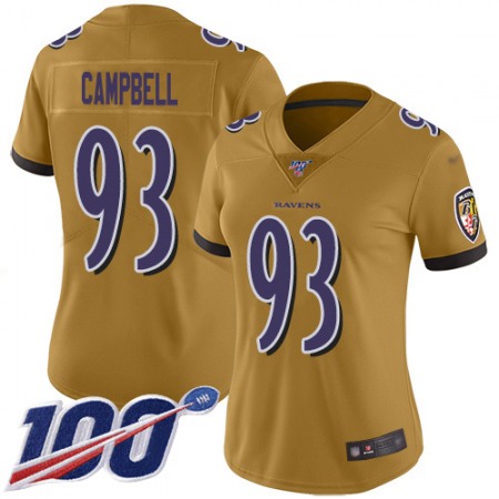 Nike Ravens #93 Calais Campbell Gold Women's Stitched NFL Limited Inverted Legend 100th Season Jersey