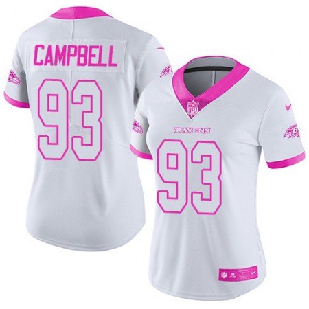 Nike Ravens #93 Calais Campbell White/Pink Women's Stitched NFL Limited Rush Fashion Jersey