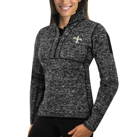 New Orleans Saints Antigua Women's Fortune Half-Zip Sweater Heather Black