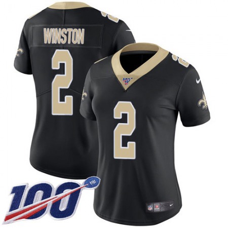 Nike Saints #2 Jameis Winston Black Team Color Women's Stitched NFL 100th Season Vapor Untouchable Limited Jersey