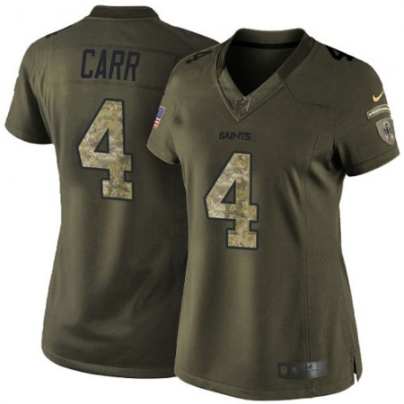 Nike Saints #4 Derek Carr Green Women's Stitched NFL Limited 2015 Salute To Service Jersey