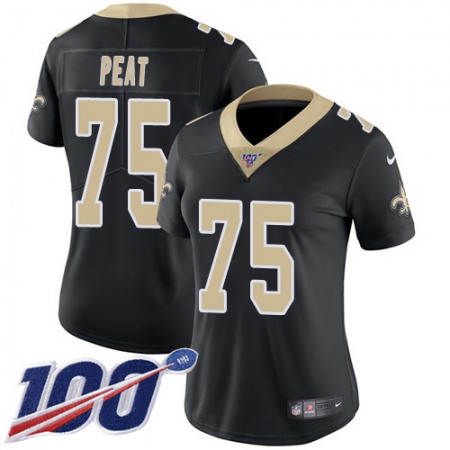 Nike Saints #75 Andrus Peat Black Team Color Women's Stitched NFL 100th Season Vapor Untouchable Limited Jersey