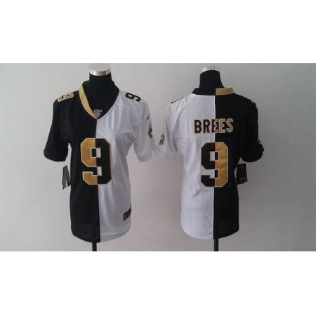 Nike Saints #9 Drew Brees Black/White Women's Stitched NFL Elite Split Jersey