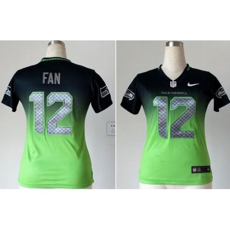 Nike Seahawks #12 Fan Steel Blue/Green Women's Stitched NFL Elite Fadeaway Fashion Jersey