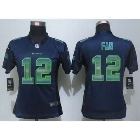 Nike Seahawks #12 Fan Steel Blue Team Color Women's Stitched NFL Elite Strobe Jersey