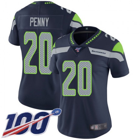 Nike Seahawks #20 Rashaad Penny Steel Blue Team Color Women's Stitched NFL 100th Season Vapor Limited Jersey