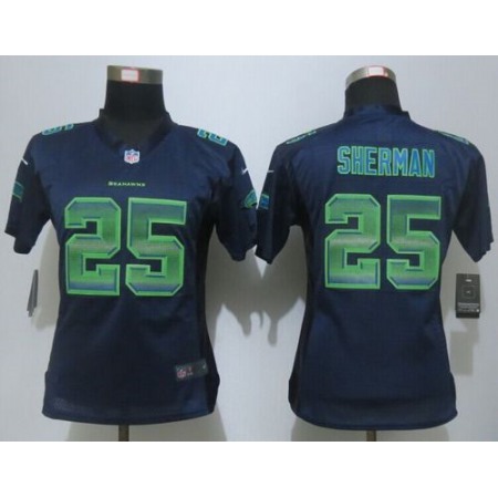 Nike Seahawks #25 Richard Sherman Steel Blue Team Color Women's Stitched NFL Elite Strobe Jersey