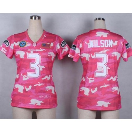 Nike Seahawks #3 Russell Wilson Pink Women's Stitched NFL Elite Camo Fashion Jersey