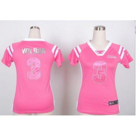 Nike Seahawks #3 Russell Wilson Pink Women's Stitched NFL Elite Draft Him Shimmer Jersey