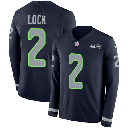 Nike Seahawks #2 Drew Lock Steel Blue Team Color Men's Stitched NFL Limited Therma Long Sleeve Jersey