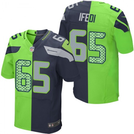 Nike Seahawks #65 Germain Ifedi Steel Blue/Green Men's Stitched NFL Elite Split Jersey