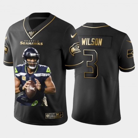 Seattle Seahawks #3 Russell Wilson Nike Team Hero Vapor Limited NFL 100 Jersey Black Golden